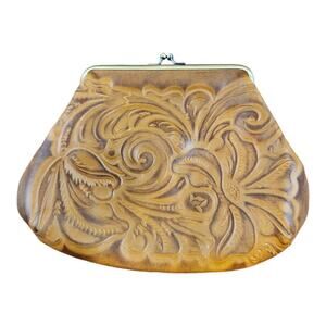 Patricia Nash Savena tooled brown leather clutch kisslock wallet missing strap